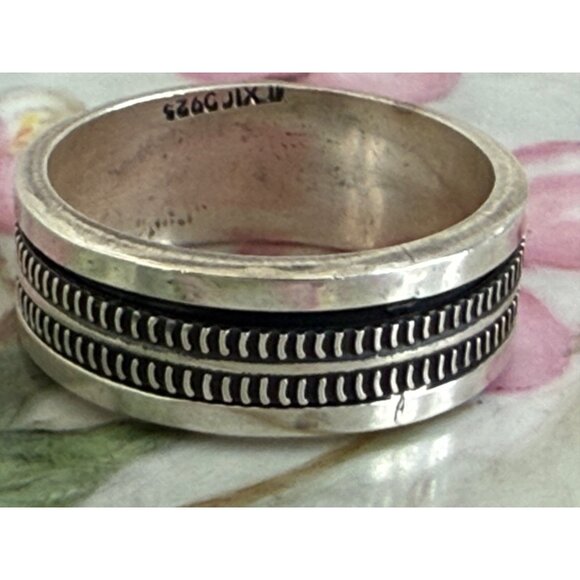 Vintage 90's Mexico 925 Silver Mens Spinner Ring 12 grams Sz 13 3/4 - Picture 2 of 10
